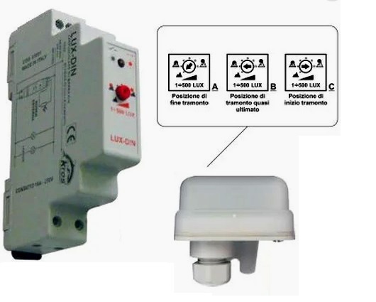 Relè Crepuscolare 16A 1 Modulo Din 220V con fotocellula